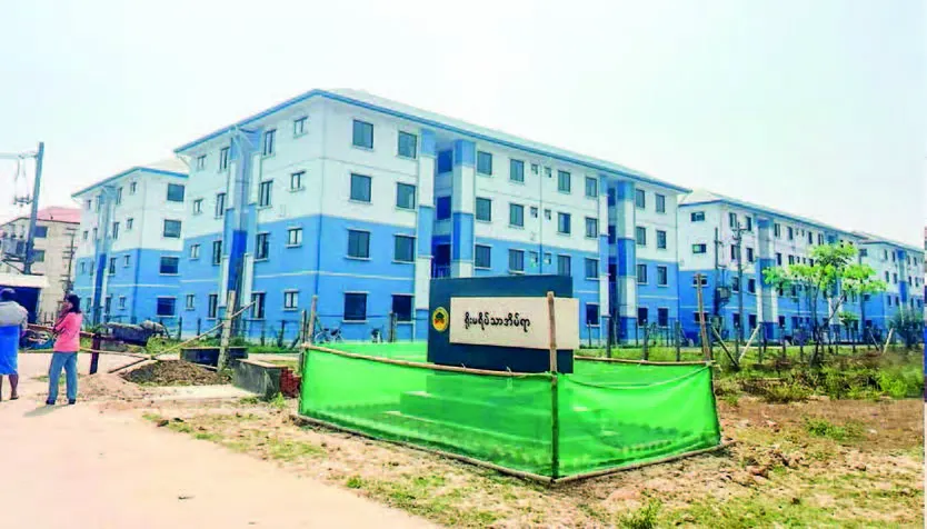 A newly built low-cost housing block in Yangon